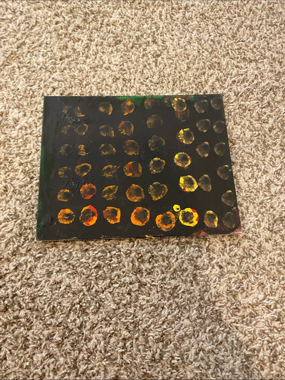 Abstract Dot Canvas Painting in Black with Gold and Orange Accents